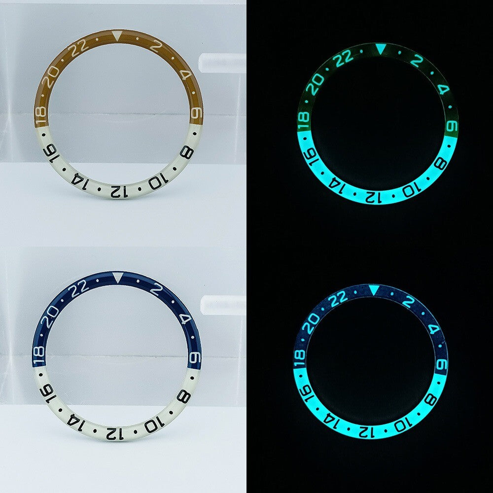 38 mm dunkelblau/braune Harz- und Legierungslünette mit blauer Leuchtmasse für SKX007 SKX011