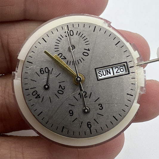 New China SHANGHAI 7750 automatic watch movement showing day, date, and small seconds at 9 o'clock.