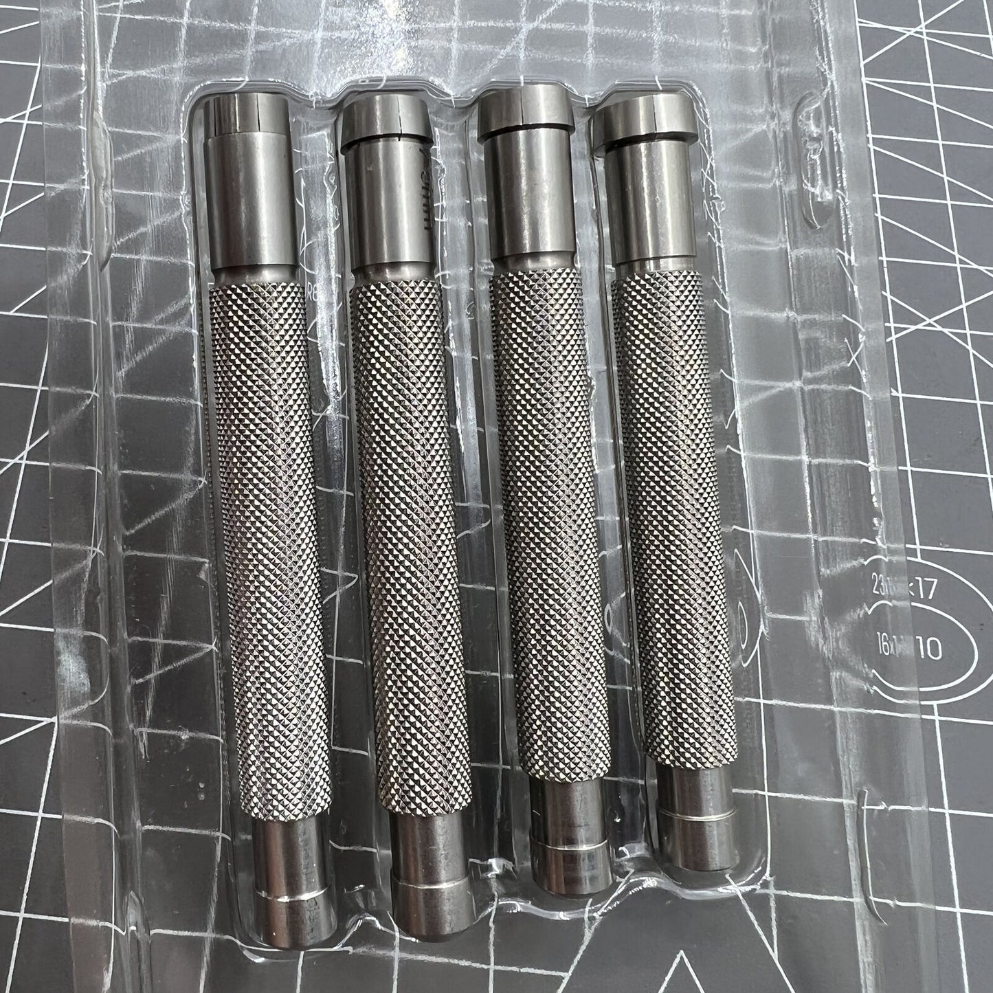 Set of 4 BG 30409 stainless steel watch crown winders for precise repair tasks.