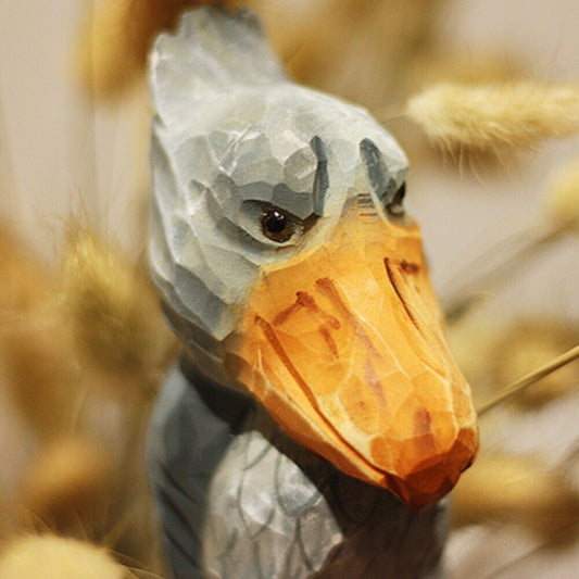 Handmade Shoebill wooden figurine, detailed decorative collectible for home decor