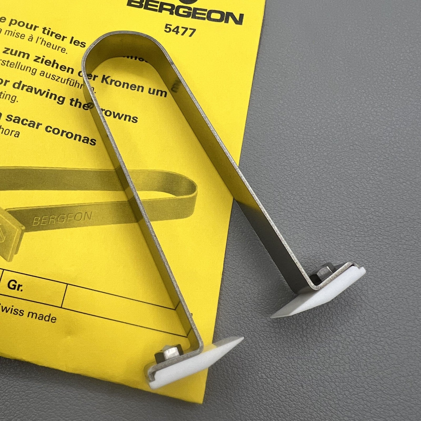 Swiss Bergeon 5477 crown hand setting tool used for precise watch crown adjustments and repair.