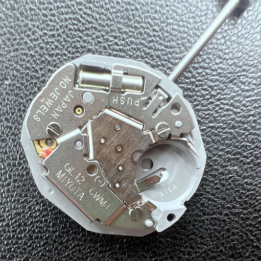 Japan Miyota GL12 quartz watch movement with date at 3, 3 hands, ideal Miyota GL10 replacement.