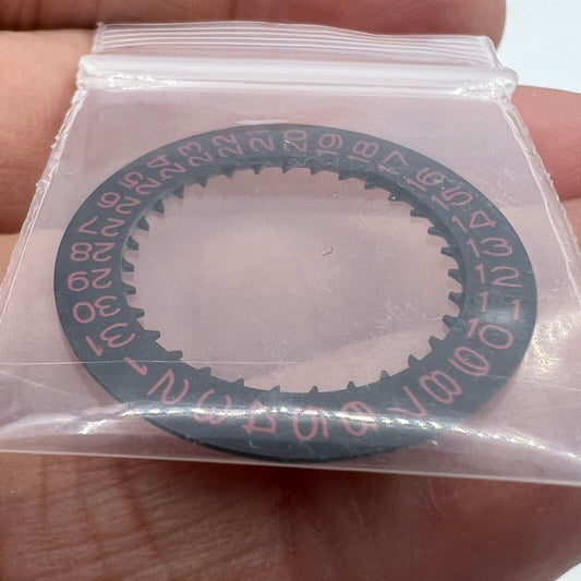 Black date disk wheel with red font for NH36 NH35 movement, date@3, crown at 3.8 position.