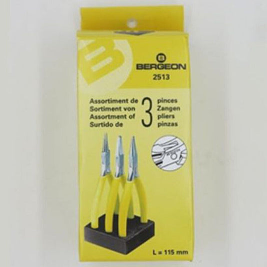 Bergeon 2513 set of 3 precision pliers?flat, round, and snipe tips for watch accessory repairs.