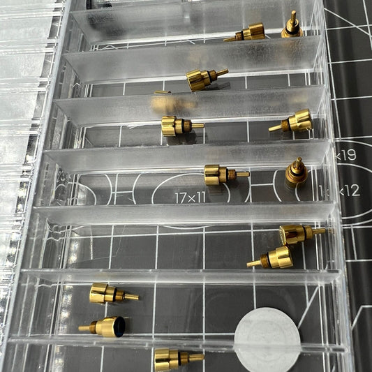 Golden 14pcs stainless steel watch pushers in 7 sizes, durable for classical drive-in type, brand trusted.