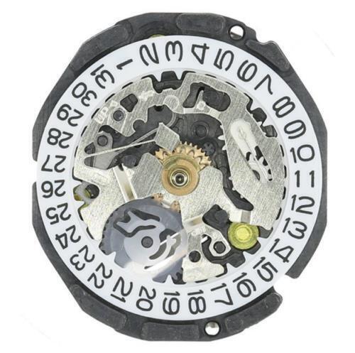 1. Hattori Epson AL82 quartz watch movement showing date at 3 o'clock, Japan precision.