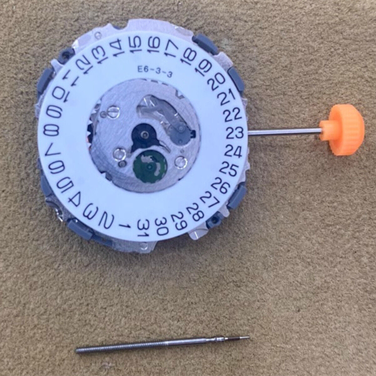 Miyota 2S60 quartz movement watch part with single calendar date at 3, precision Japan-made component.