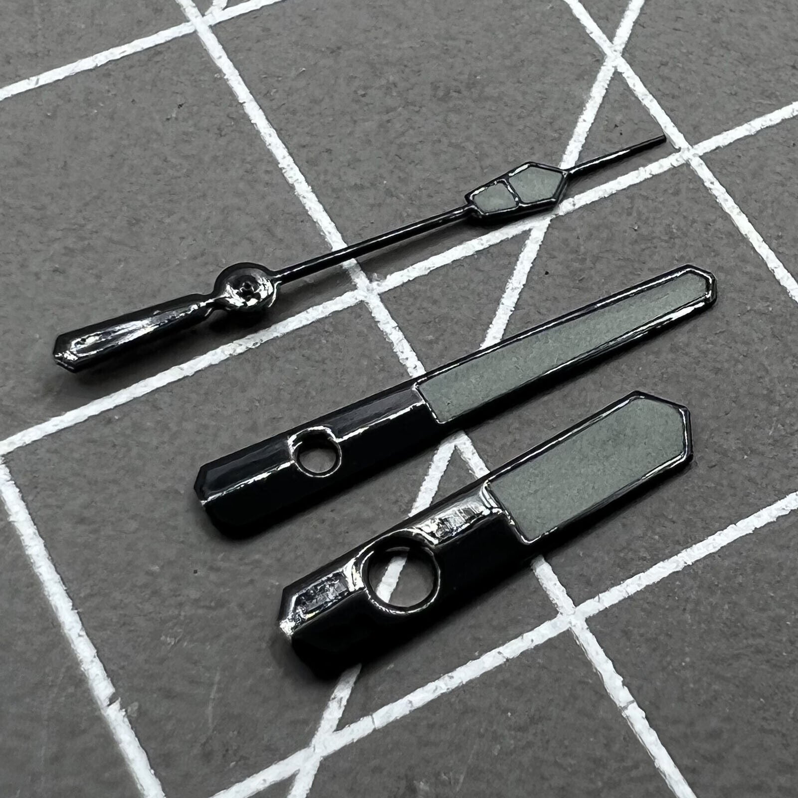 12.5mm black trim grey painted watch hands with green lume for NH35 NH36 7S26 7S36 movements,.