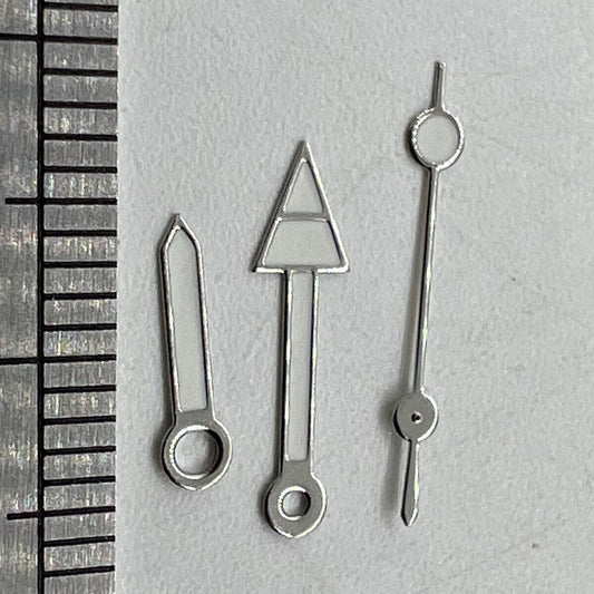 Arrow-shaped silver trim green luminous watch hands for NH35/NH36/4R/7S movement, perfect for precision timekeeping.