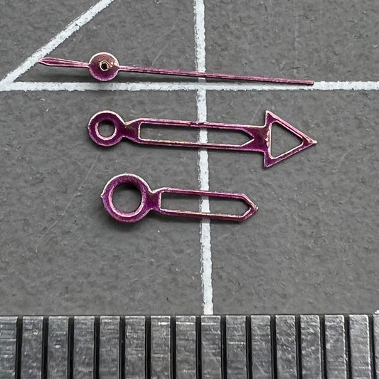 12mm hollow red painted watch hands set compatible with Miyota 2035, enhancing style and precision.