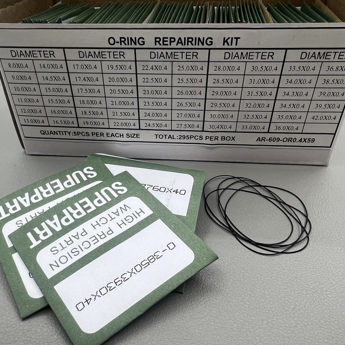 59 Größen 295pcs 0,4 mm Dicke wasserdicht o Ring Kit Watch Back Dichtung Unterlegscheiben