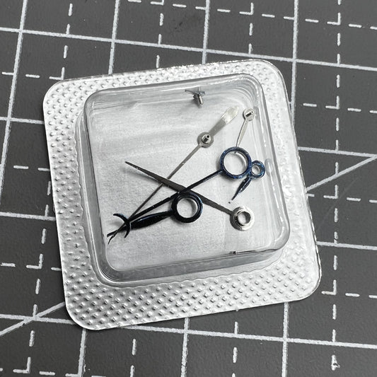 Blue polished no lume watch hands for ETA 7750 7751 movement, perfect for precise timepiece repairs.