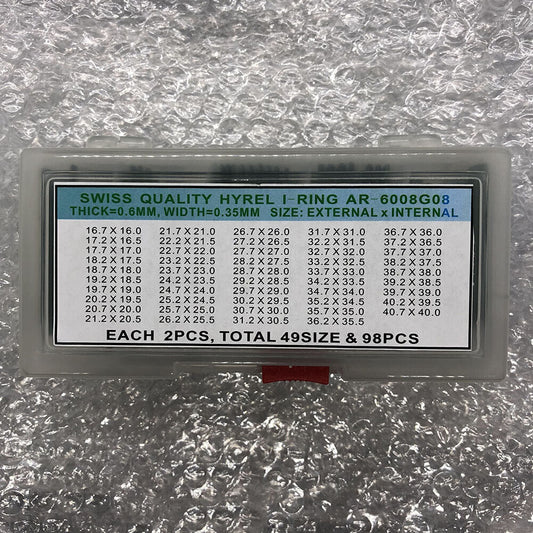 AR-6008G08 waterproof O ring watch back gasket washers, 98pcs set with 49 sizes for secure sealing.