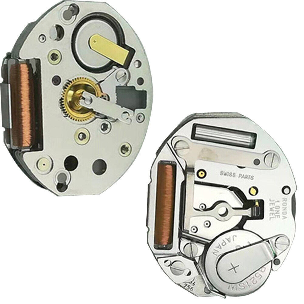 Ronda 756 quartz movement with 2 hands, precision watch component for reliable timekeeping.