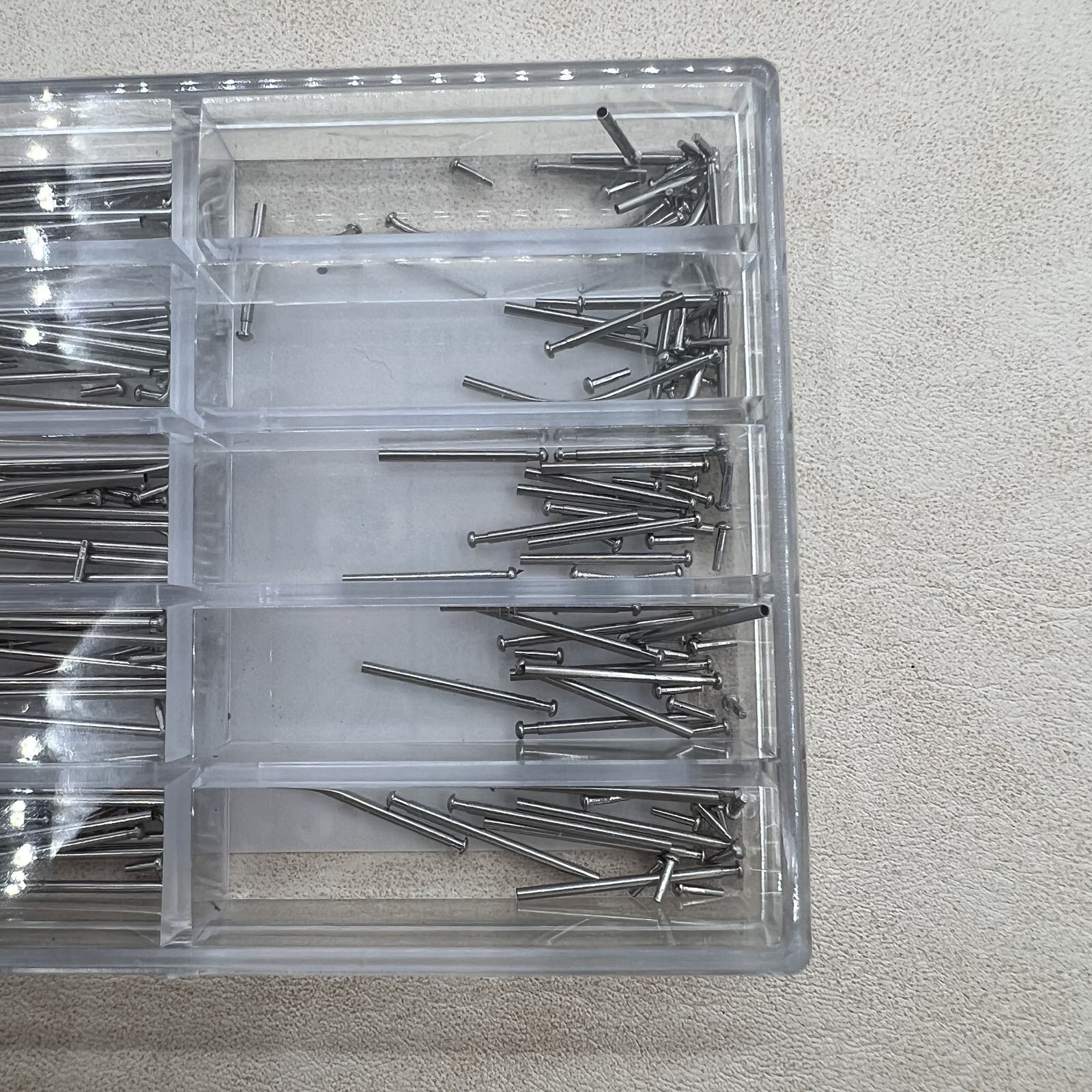 1. Close-up of 8mm-26mm 1.0mm thick tube friction pin spring bars for secure watch band clasp