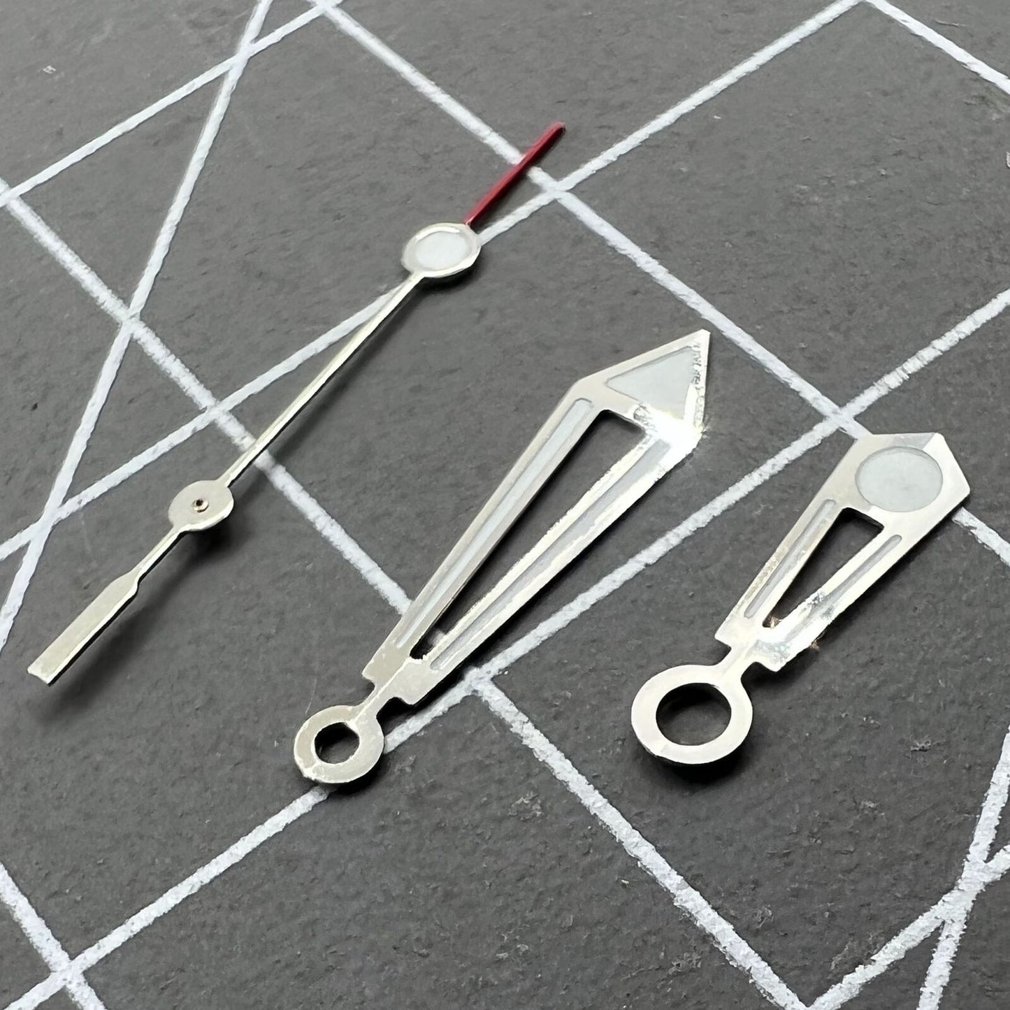 Green lume pointed hollow silver trim 13mm watch hands by Miyota for NH35, NH36, NH38 models.