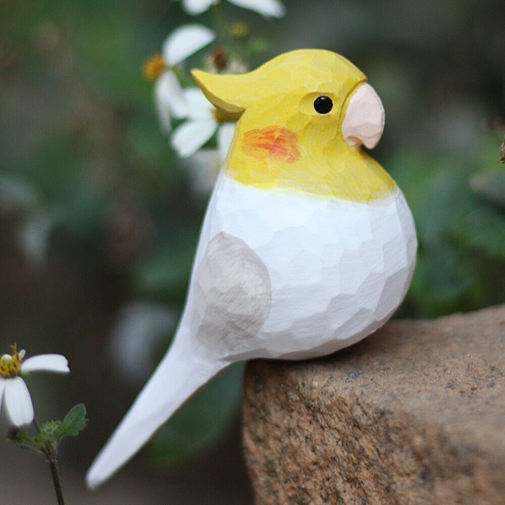 Handmade white phoenix parrot wooden figurine, detailed decorative sculpture for home decor.