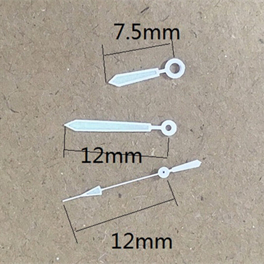 12mm silver-trimmed watch hands with green lume for Hattori Epson PC32 quartz movements, precision fit