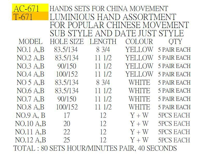 Ensemble d'aiguilles de montre lumineuses, mouvement chinois, sous-style, date, style simple
