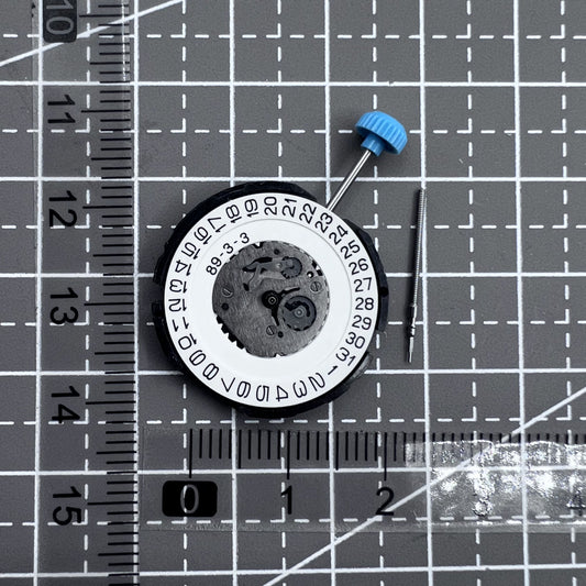 Japan 5F10B quartz watch movement displaying hour, minute, and second hands for precise timekeeping.