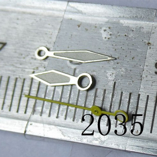 Green lume watch hand with silver trim for Miyota 2035 2115 2105 2305 movements, compatible accessory.