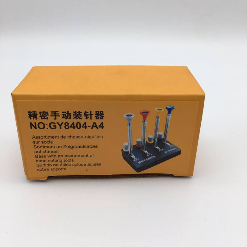 8404 watch hand install tool set with replaceable tips for precise watch repairs.