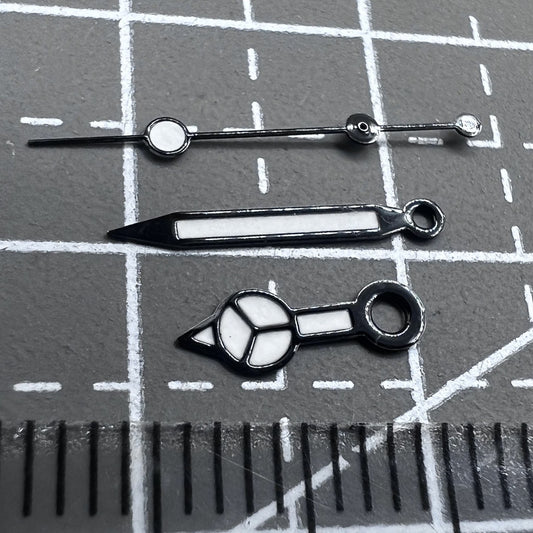 Set of black trim lume hands for Seagull ST6 mechanical watches, enhancing time visibility and style.