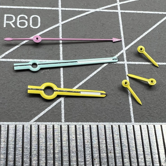 Yellow small second hand with green lume for Japan-made VK63 movement watches, perfect for precise timekeeping.