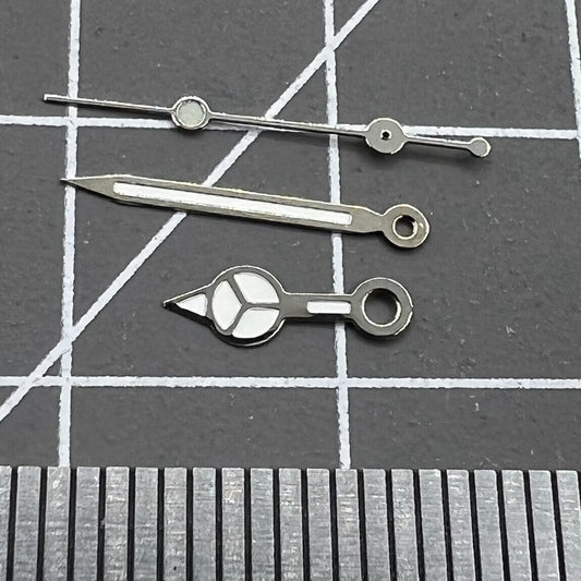 13mm silver-trimmed watch hands with green lume for Ronda 515 quartz movement