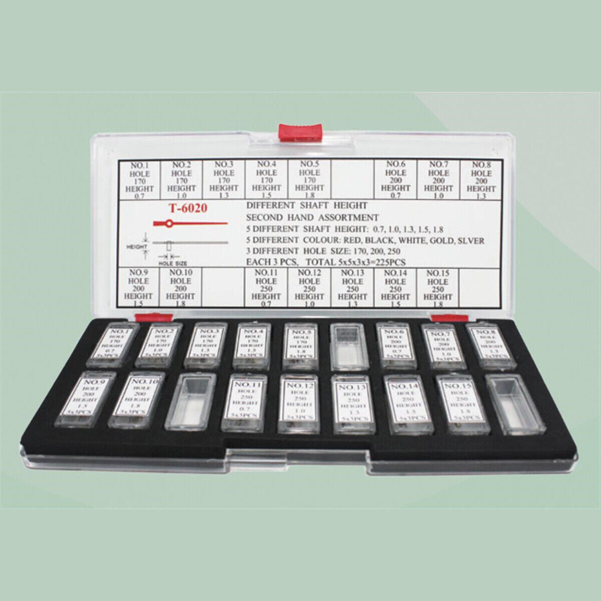 225pcs Different Shaft Height Second Hand Assortment Watch Repair Tool Kit