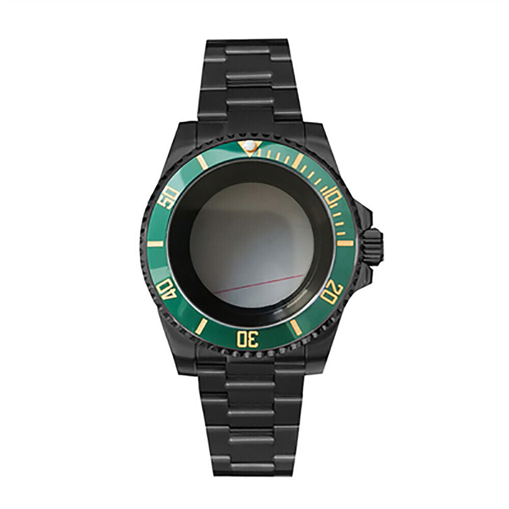 Boîtier de montre 40 mm avec bracelet en acier inoxydable noir PVD et verre saphir pour NH35/NH36