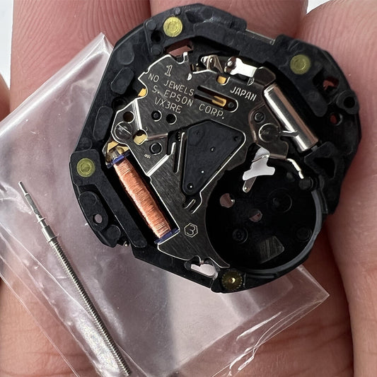 Hattori Epson VX3RE quartz watch movement, precise Japanese craftsmanship for watch accessories.