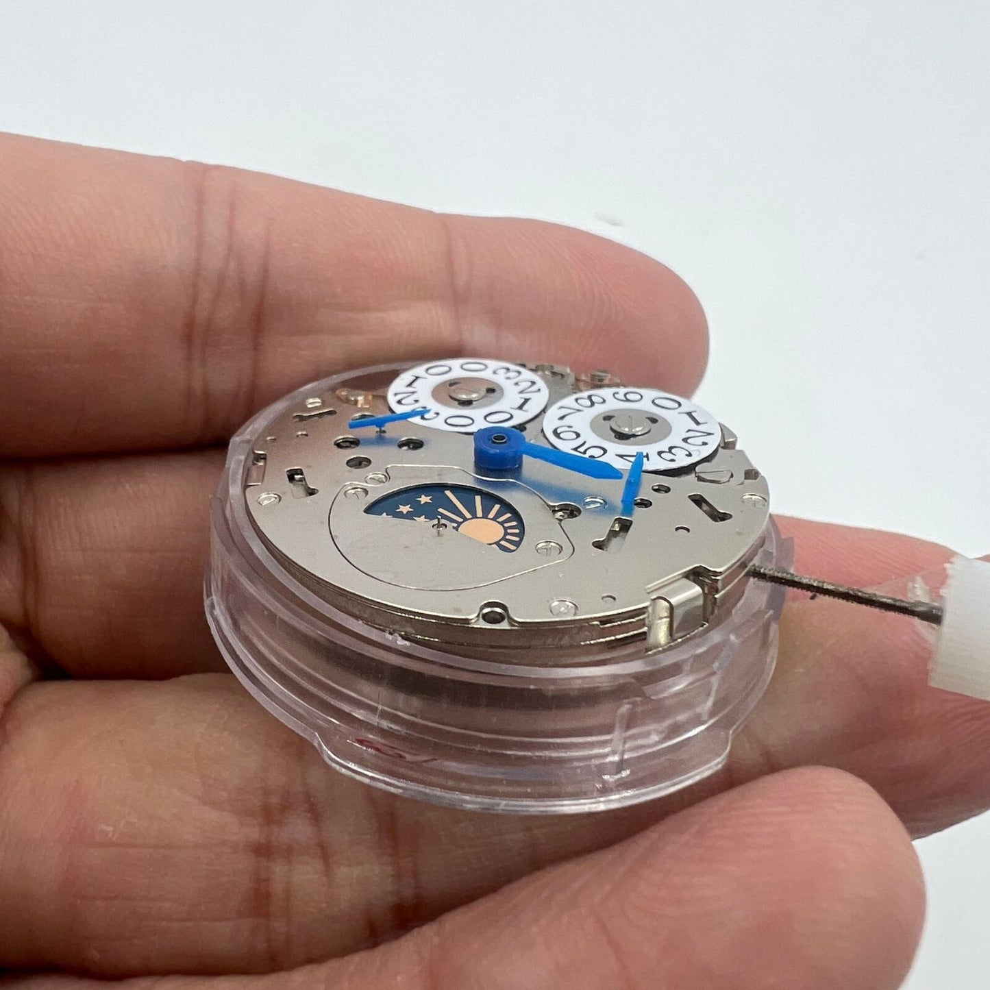 Shanghai LB20 automatic watch featuring moon phase at 6 o'clock and big date at 12, showcasing Chinese craftsmanship.