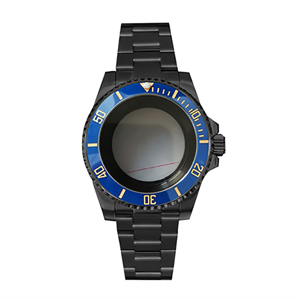 Boîtier de montre 40 mm avec bracelet en acier inoxydable noir PVD et verre saphir pour NH35/NH36