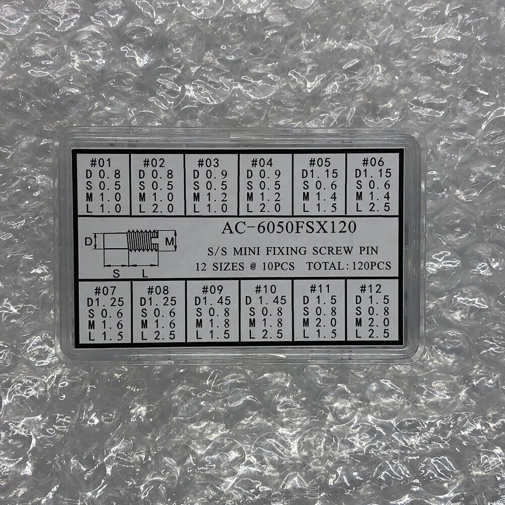 AC-6050FSX120 S/S Mini-Befestigungsschraubenstifte 12 Größen à 10 Stück Gesamt: 120 Stück/Box