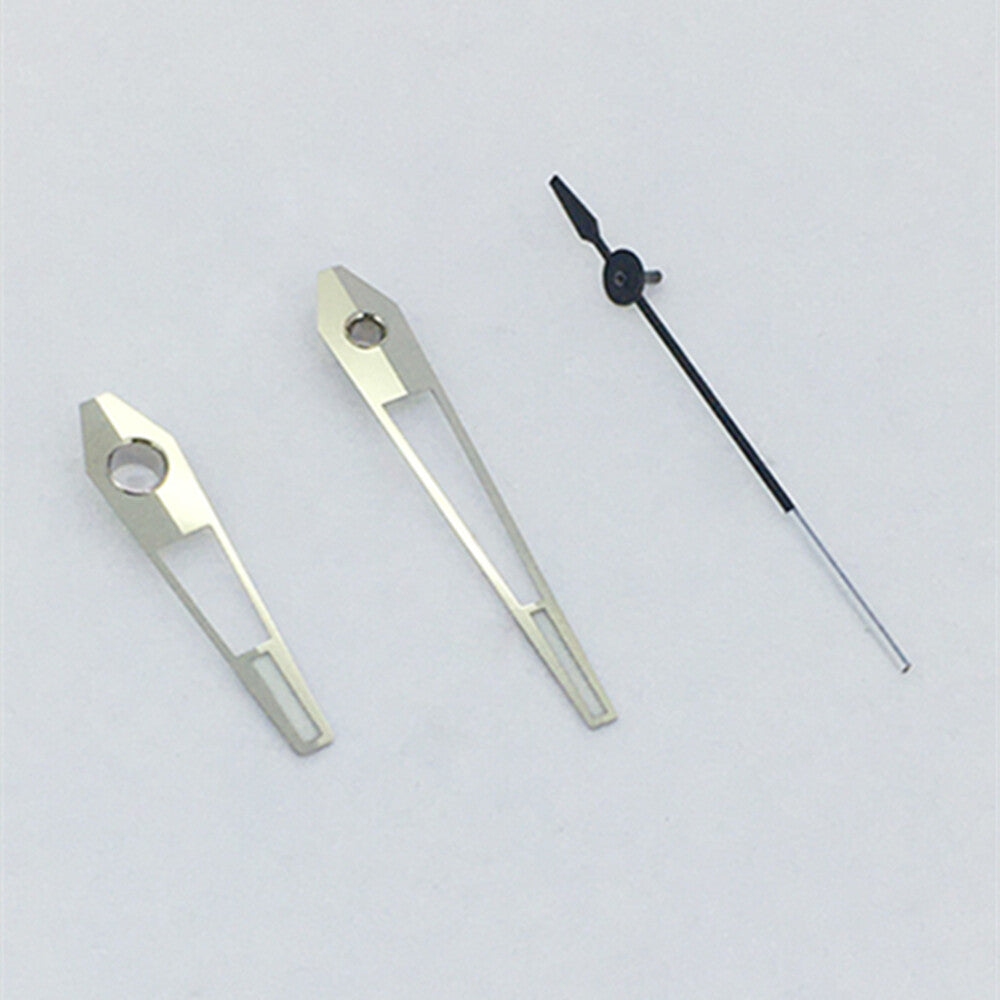 Green luminous watch hands with silver trim compatible with China Made 8215/2813 Miyota 8N24 movements.