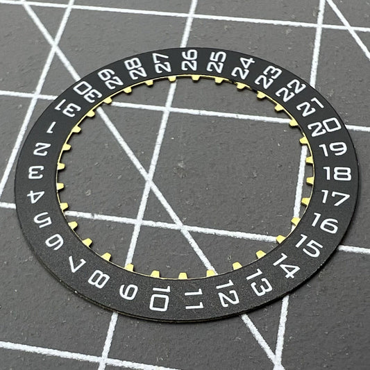 Black date disk wheel for ETA2824 watch movement, date display at 3 o'clock, Swiss Made quality.
