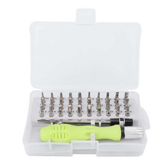 Professional 32-in-1 watch screwdriver set with alloy tools and storage box for precise repairs.