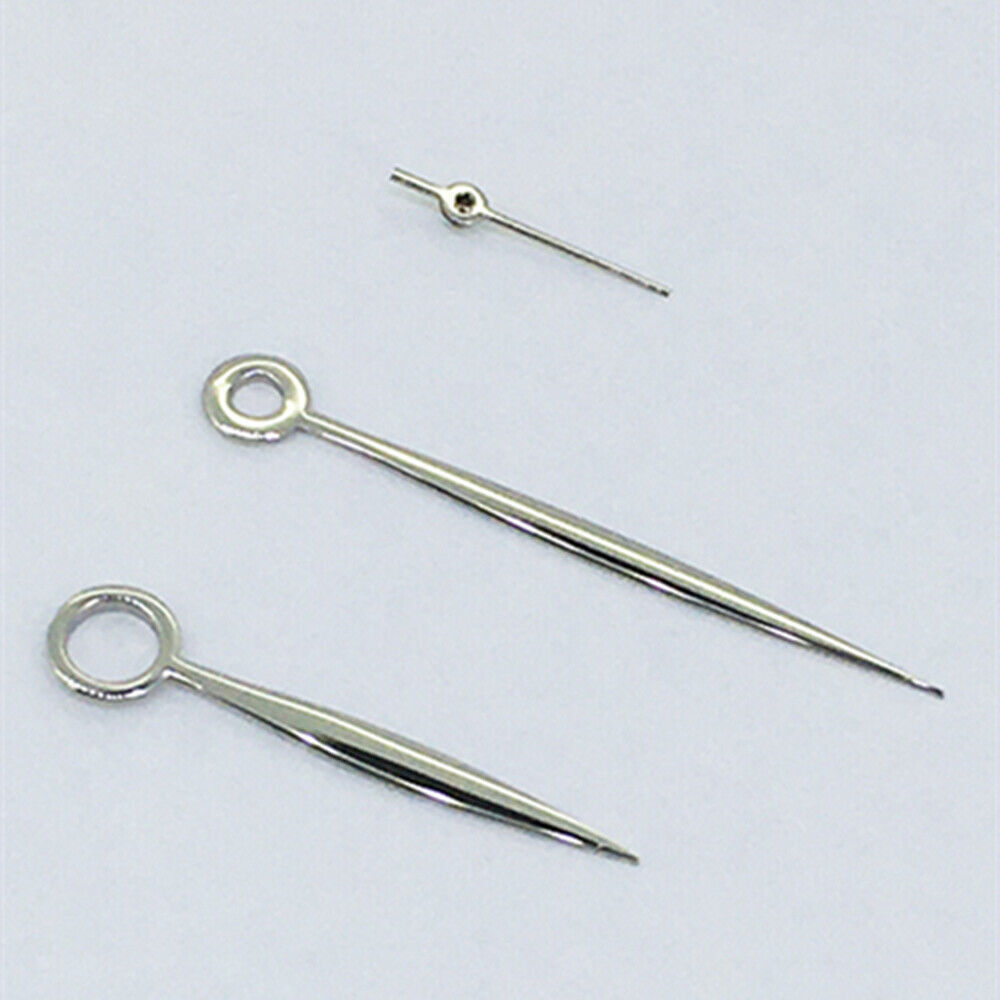 Long polished silver watch hands for ST3600/ST3620/ETA6497/6498 movements, precision fit, no lume.
