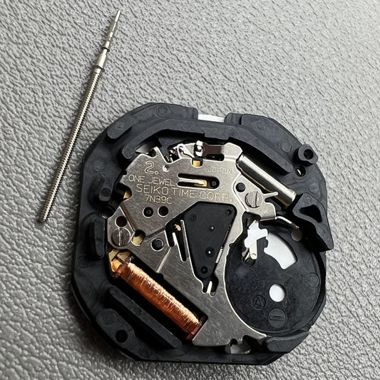 Japan Seiko 7N39C quartz watch movement close-up for precise timekeeping and durability.