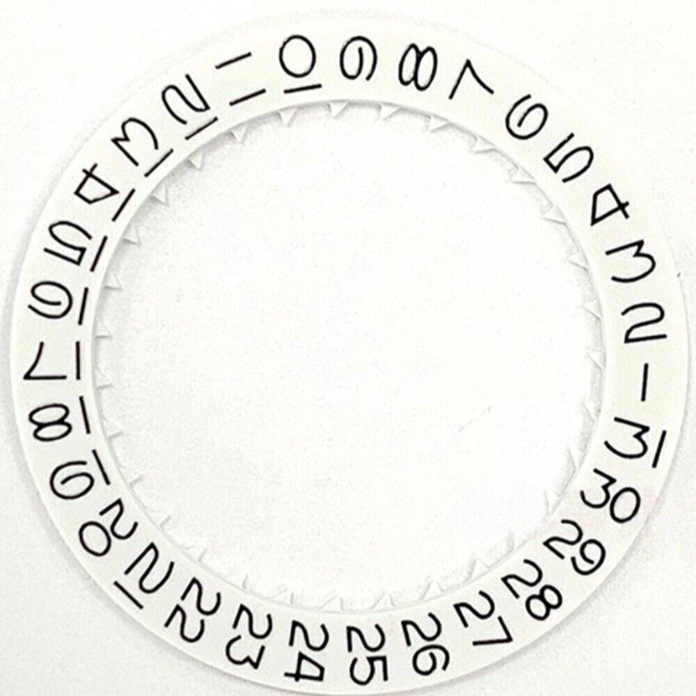 White vintage numeral date disk wheel compatible with Miyota 8215 movement for watch repairs.