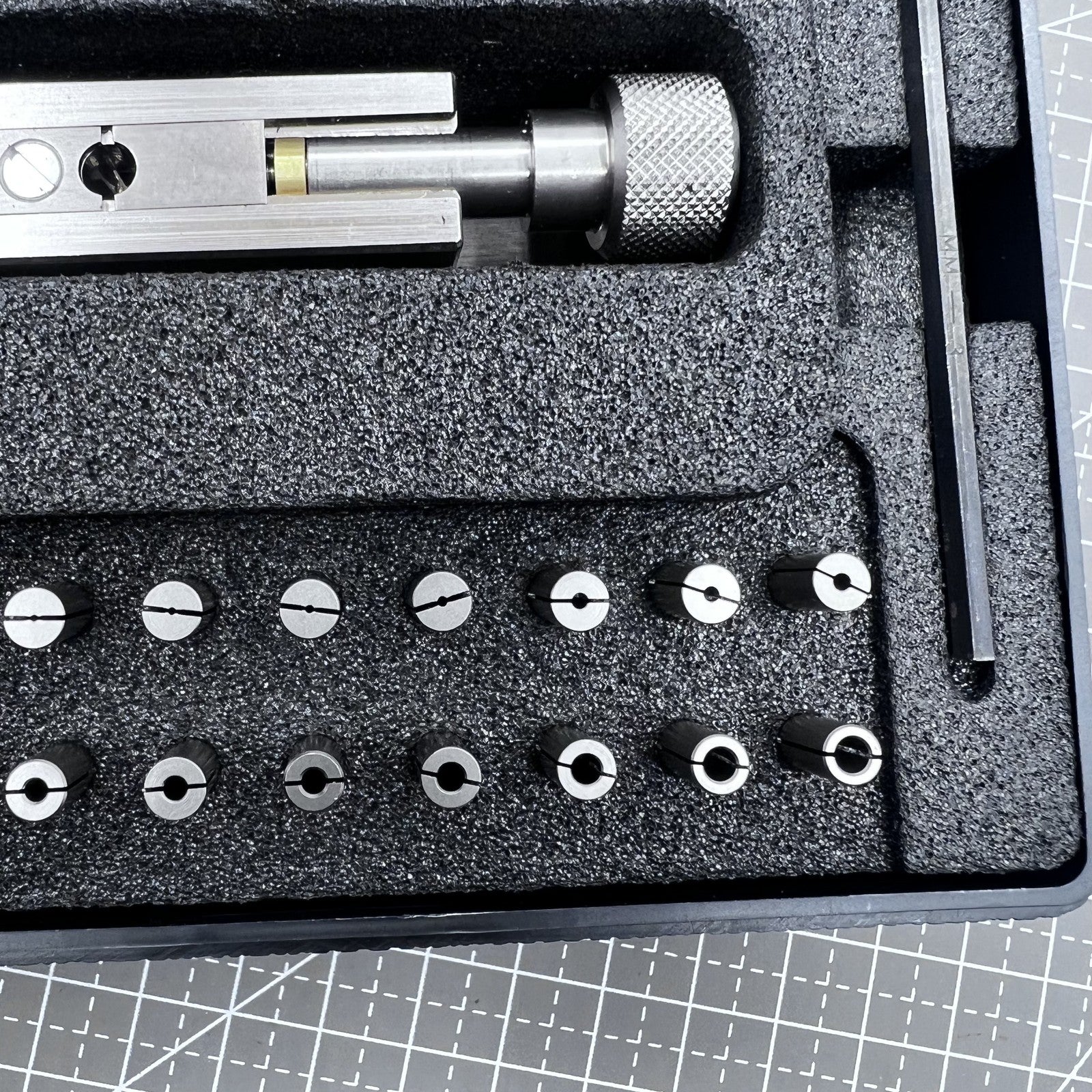 Swiss Bergeon 3010 watch crown, case, and hand tube tightener tool for precise watch repairs