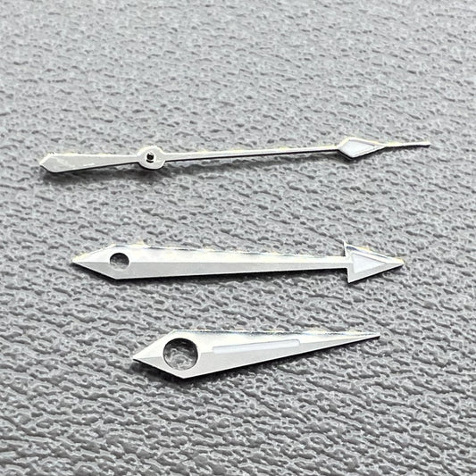 Set of 2 silver lume watch hands for ETA2836, 2824, 2892A2 movements.