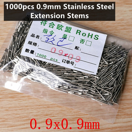 Set of 1000 stainless steel 0.9mm extension stems for watch repair by Watchmaker, precision tools