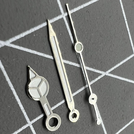 13mm silver-trimmed watch hands with green lume for Ronda 515 quartz movement