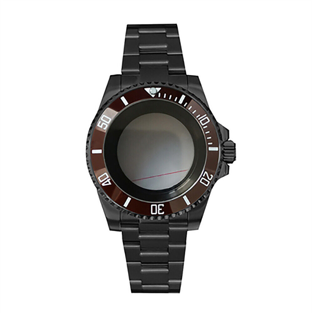 Boîtier de montre 40 mm avec bracelet en acier inoxydable noir PVD et verre saphir pour NH35/NH36