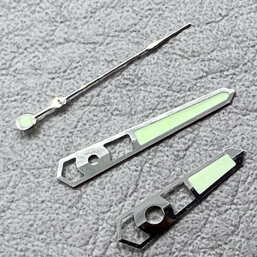 13mm Hollow Silver Trim Green Lume Watch Hands for Mechanical Movement NH35 NH36