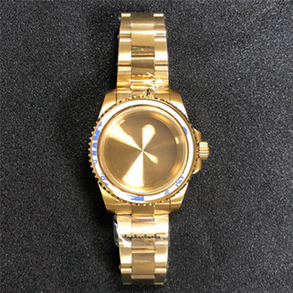 Boîtier de montre PVD + bracelet en verre saphir plat miroir/ceinture pour NH35/NH36