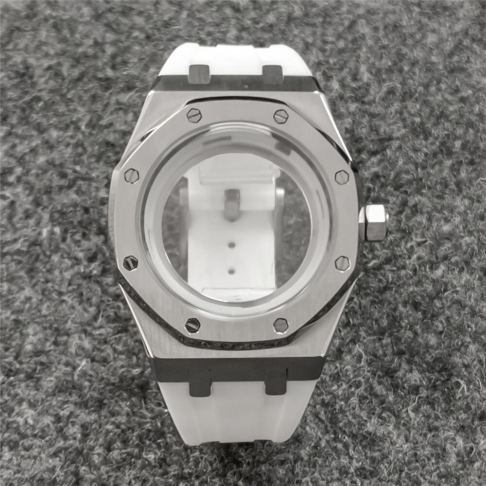 Boîtier de montre en verre saphir 41 mm + bracelet pour montre NH35/NH36 avec bracelet en caoutchouc