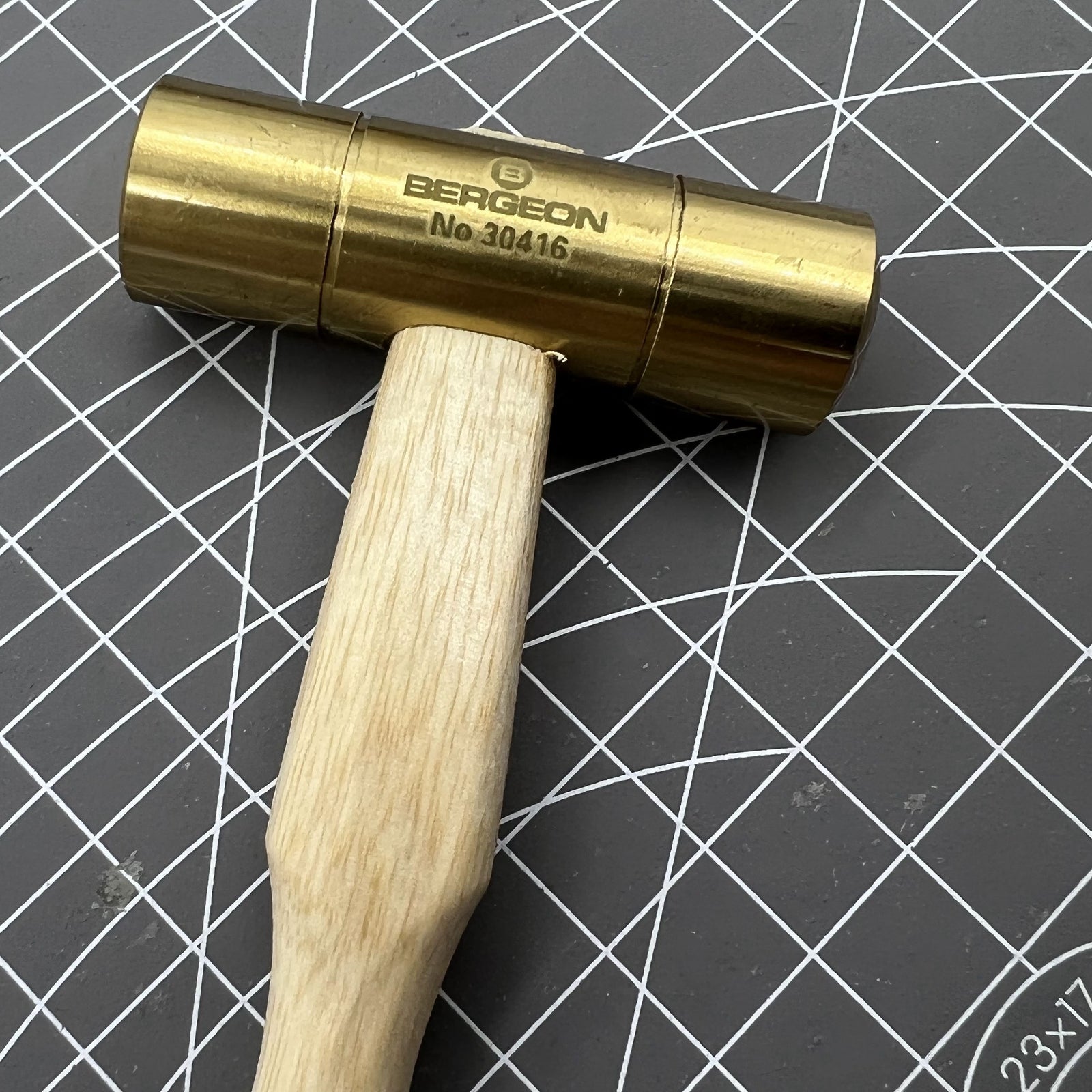 Bergeon 30416 brass hammer set for precise Swiss-made watch accessory repairs and adjustments.